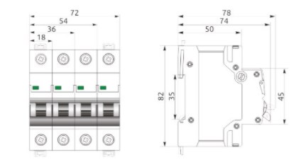 Схема габаритных размеров модульного выключателя FB1-63 ECO 3P B10