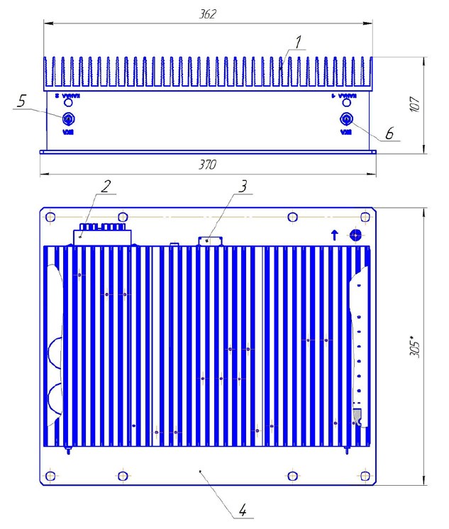 Схема габаритных размеров модуля питания ИП-ЛЭ-800ЭМ/50